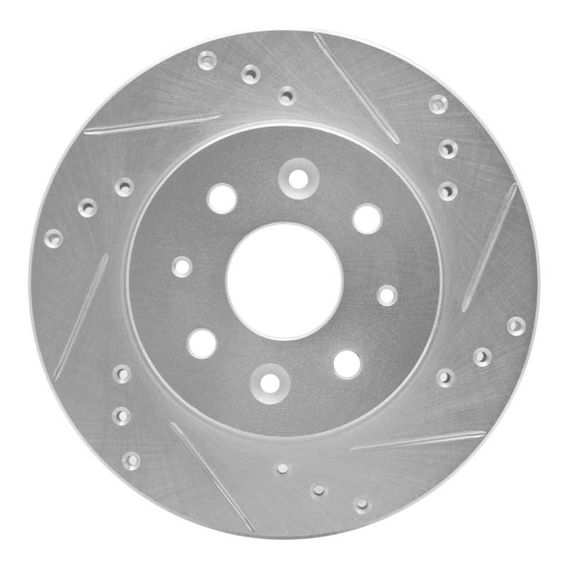 Kia Rio Brake Rotor (1) - Front Right - R1 Concepts - Drilled & Slotted - Silver - `03-`05